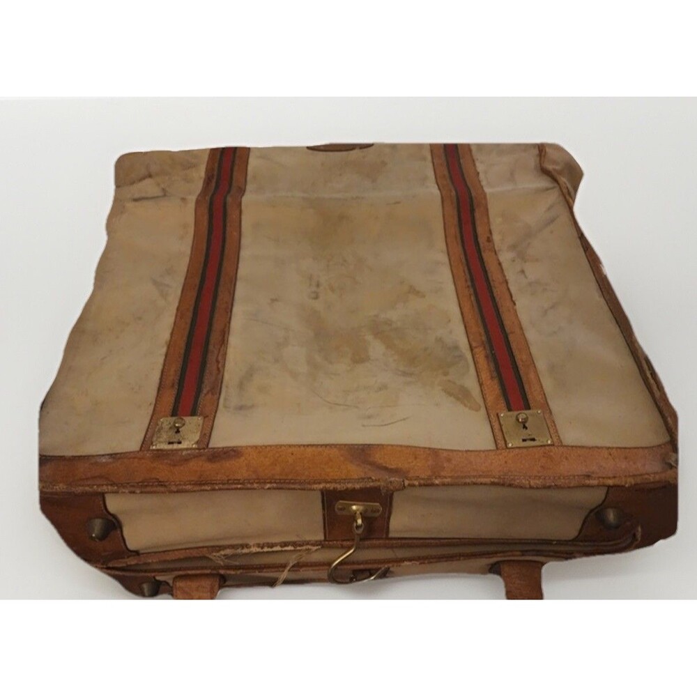 Vtg Gucci Suitcase Garment Bag Italy Red‎ Green Web Stripe Travel Luggage Read - Picture 6 of 7